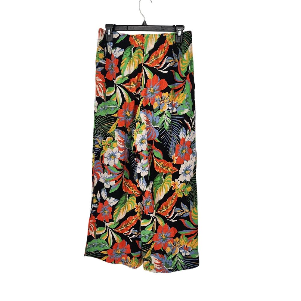 C&C California Black Linen Blend Tropical Wide Leg Pull on Crop Pants Women's M - Picture 8 of 8